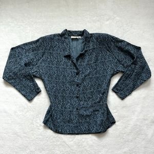 Laura Wright Blue Geometric Design Button Up Long sleeve Blouse
